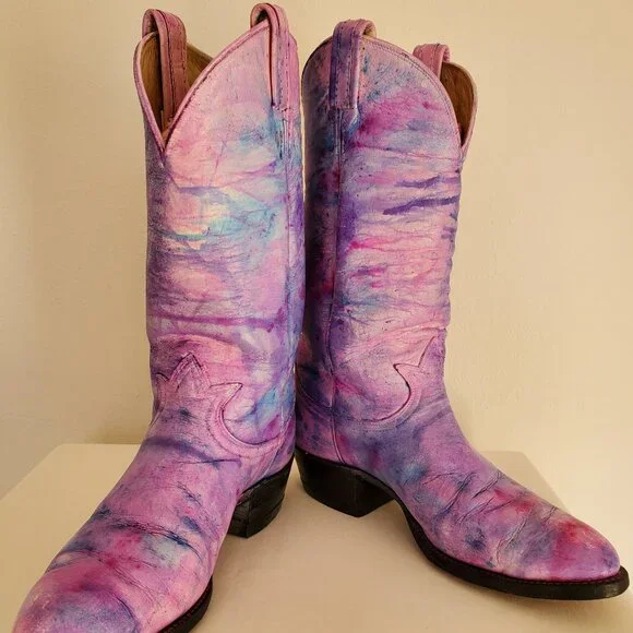 Tony Lama 10 painted pink purple blue western cowboy boots barbie cowgirl rodeo - Picture 6 of 13